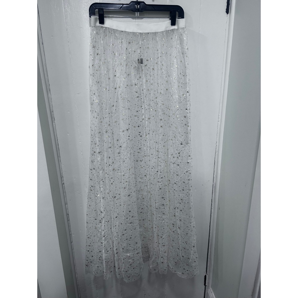 Celestial Star Mesh Maxi Skirt White Gold Silver Whimsigoth XL fairycore fest